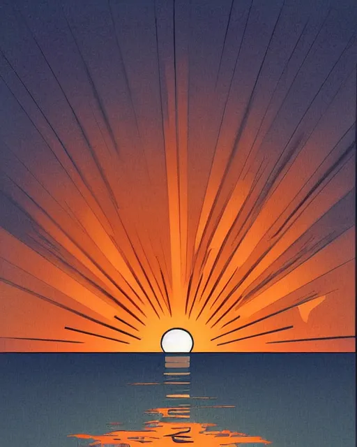 Image similar to art deco illustration of the most beautiful beautiful sunset, artstation, deviantart, pinterest, 5 0 0 px