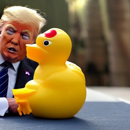 Image similar to donald trump biting a rubber ducky