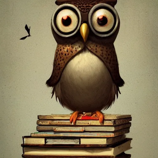 Prompt: long shot of a very cute plushy owl with sleepy eyes sitting on a pile of antique books, by esao andrews, by james jean, humorous illustration, hyperrealistic, big depth of field, fresh colors, dim light, 3 d octane render conceptart, 4 k, hyperdetailed, trending on artstation