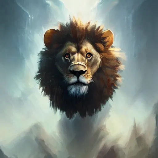 Image similar to A portrait of anthropomorphized Lion, muscular, fantasy art, art by greg rutkowski, matte painting, trending on artstation