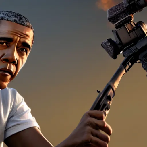 Image similar to angry barack obama shooting and terrorizing people in the hood, 8k resolution, full HD, cinematic lighting, award winning, anatomically correct