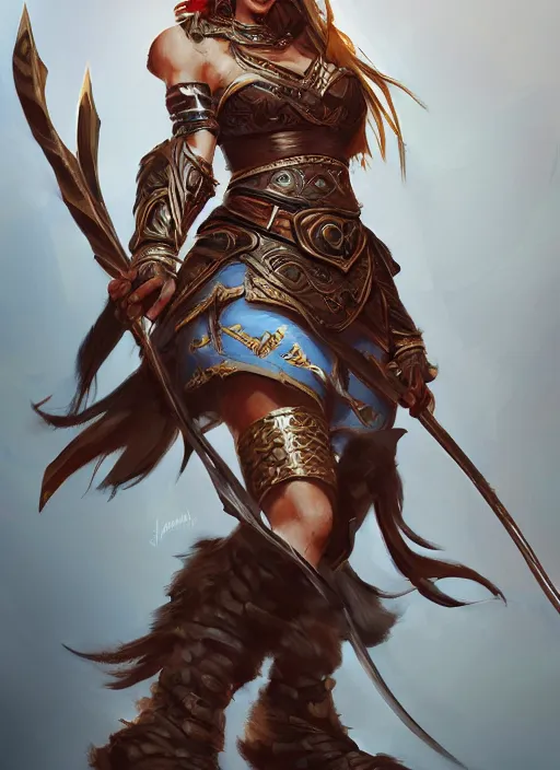 Prompt: a highly detailed illustration of fierce mongol warrior woman with bow, heroic shooting bow pose, perfect hyperdetailed face, intricate, elegant, highly detailed, centered, digital painting, artstation, concept art, smooth, sharp focus, league of legends concept art, wlop.