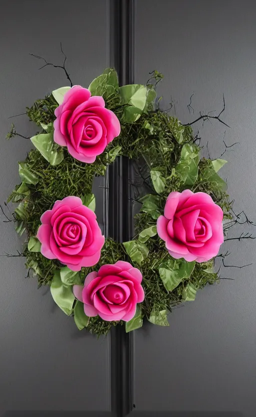 Image similar to gothic dark thorns wreath with pink roses painting realistic