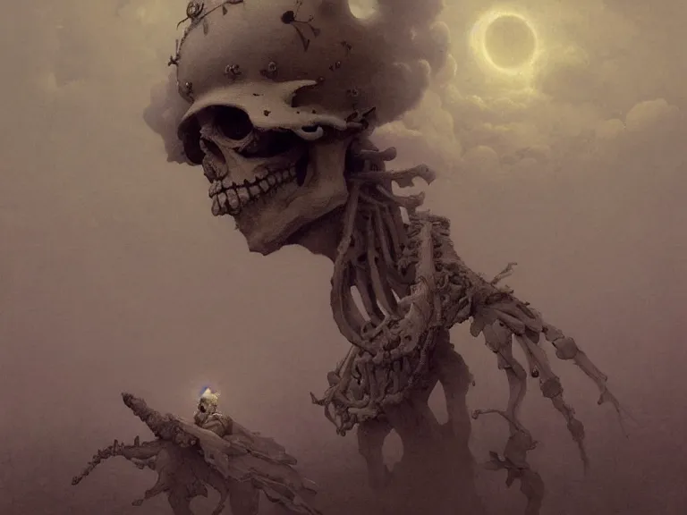 Image similar to a detailed profile illustration of skelleton, aurora lighting clouds and stars by beksinski carl spitzweg and tuomas korpi. baroque elements. baroque element. intricate artwork by moebius. Trending on artstation. 8k