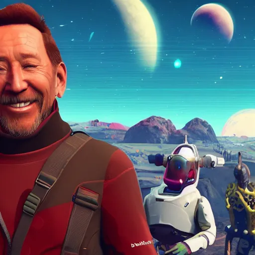 Image similar to No mans sky but everything is Tim Allen