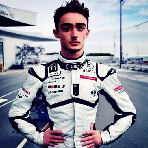 Image similar to “a realistic detailed photo of a guy who is an attractive humanoid who is half robot and half humanoid, who is a male android, Charles Leclerc, shiny skin, posing like a statue, blank stare”