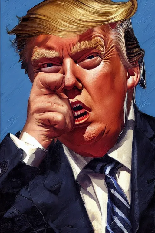 Image similar to donald trump, painting by jc leyendecker!! phil hale!, angular, brush strokes, painterly, vintage, crisp