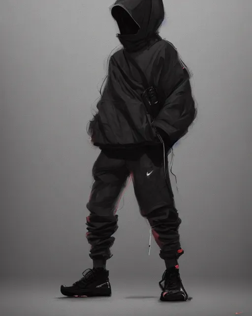 Image similar to Medium shot of a character wearing Nike ACG+Acronym P31-DS Pants in the style of greg rutkowski