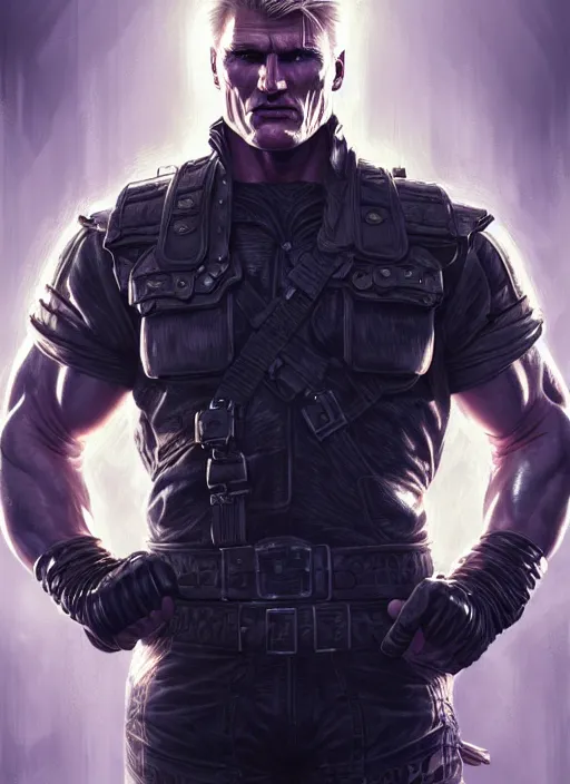 Image similar to dolph lundgren as cable, intricate, elegant, glowing lights, highly detailed, digital painting, artstation, glamor pose, concept art, smooth, sharp focus, illustration, art by artgerm and greg rutkowski, artey freytag