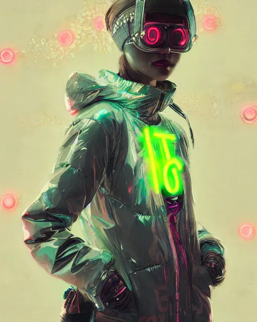 Image similar to detailed portrait Neon Operator Girl, cyberpunk futuristic neon, reflective puffy coat, decorated with traditional Japanese ornaments by Ismail inceoglu dragan bibin hans thoma greg rutkowski Alexandros Pyromallis Nekro Rene Maritte Illustrated, Perfect face, fine details, realistic shaded, fine-face, pretty face