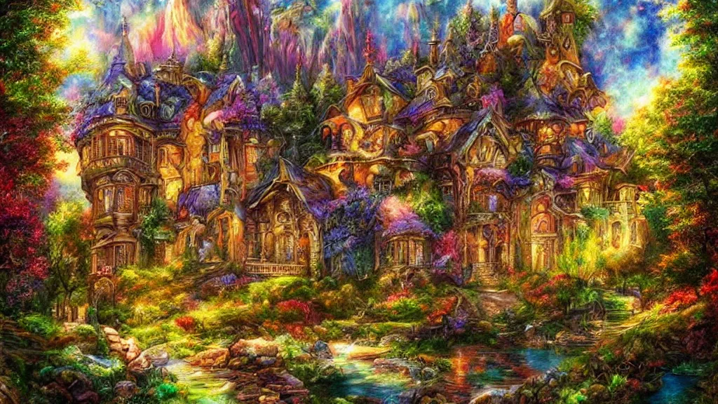 Prompt: Beautiful mansion in the woods” Beautiful Dreamscape, Digital art, concept art, detailed, lovely colors, Art station,3-D 4K, beautiful background, matte painting, Josephine wall,