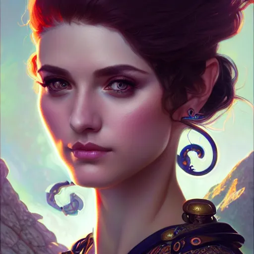 Prompt: courtney miller from smosh, closeup, d & d style, fantasy, intricate, elegant, highly detailed, digital painting, artstation, concept art, matte, sharp focus, illustration, art by artgerm and greg rutkowski and alphonse mucha