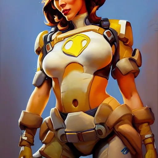 Image similar to greg manchess portrait painting of april o'neil as overwatch character, medium shot, asymmetrical, profile picture, organic painting, sunny day, matte painting, bold shapes, hard edges, street art, trending on artstation, by huang guangjian and gil elvgren and sachin teng