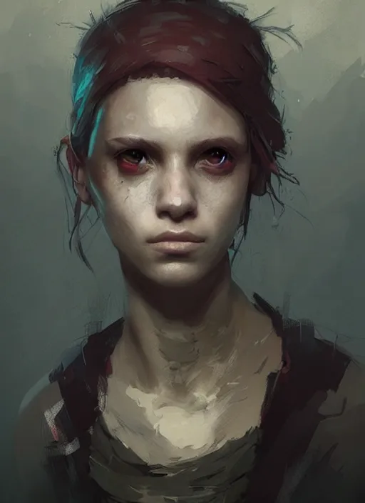 Image similar to a portrait of a pretty sewer punk young lady by greg rutkowski