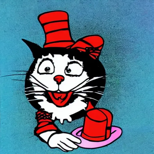 Prompt: cat in the hat on acid
