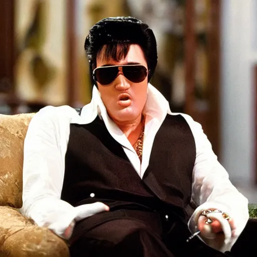 Image similar to elvis as tony montana in scarface