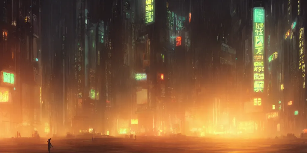 Image similar to bladerunner city, Makoto Shinkai, filmed, trending on ArtStation, oppressive lighting, trending on artstation, very detailed