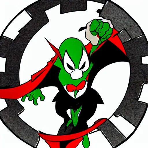 Image similar to Spawn by Todd-MacFarlene, SVG, Vector sticker, flat colors, full-body, uncropped, white-space-surrounding-subject