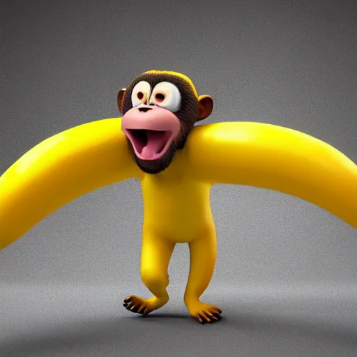 Image similar to digital art of a monkey in a banana costume, 8 k render, octane render, saturated