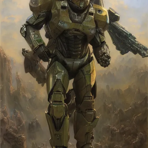 Prompt: Master Chief art by Donato Giancola and Bayard Wu, digital art, trending on artstation