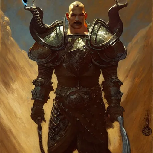 Image similar to iron bull, dragon age, painting by gaston bussiere, craig mullins, j. c. leyendecker, tom of finland