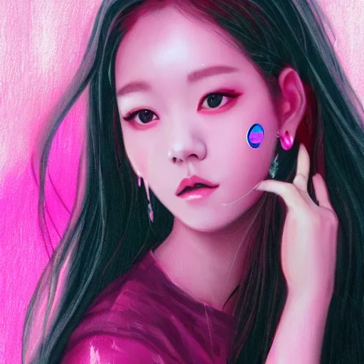 Image similar to ! dream portrait of jisoo blackpink, rainy background, pink bright art masterpiece artstation. 8 k, sharp high quality