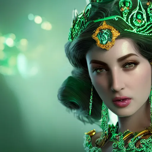 Prompt: wonderful princess of emerald, ornate 8 k intricate detailed, accent lighting, dramatic light, octane render