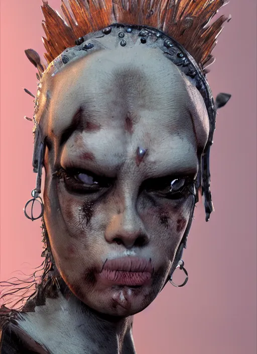 Image similar to beautiful female animalistic punk mutant, character design by enki bilal, close - up of face : : ultra - detailed technical precision : : high definition 3 d render, unreal engine, hires textures, trending on artstation, 4 k