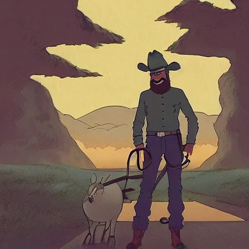 Prompt: bearded american cowboy, studio ghibli, retrofuturism