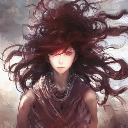 Image similar to woman, color page, tankoban, 4 k, tone mapping, akihiko yoshida, james jean andrei riabovitchev marc simonetti, yoshitaka amano, long hair, curly, h. hydrochaeri