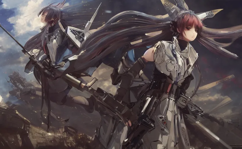 Image similar to mechanized valkyrie, anime style, konami concept art, vintage clothing, spread wings, twintails hair, hair down, symmetrical facial features, from arknights, hyper realistic, 4 k, rule of thirds, extreme detail, detailed drawing, trending artstation, hd, d & d, realistic lighting, by alphonse mucha, greg rutkowski