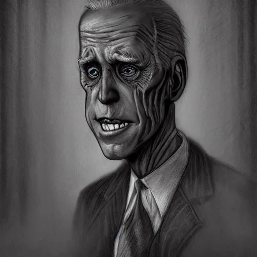 Image similar to michael karcz grunge drawing of joe biden. , in the style of corpse bride, loony toons style, horror themed, detailed, elegant, intricate, trending on artstation, 4k