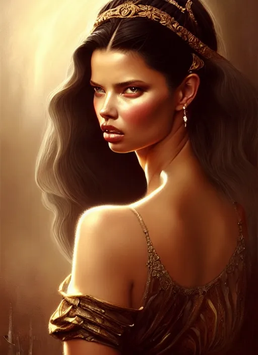 Image similar to a beautiful woman with baroque dress, adriana lima, painted by artgerm and tom bagshaw, fantasy art, dramatic lighting, highly detailed oil painting