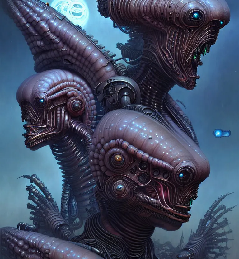 Image similar to gemini fantasy alien character portrait, ultra realistic, wide angle, intricate details, blade runner artifacts, highly detailed by peter mohrbacher, wayne barlowe, boris vallejo, hajime sorayama aaron horkey, gaston bussiere, craig mullins