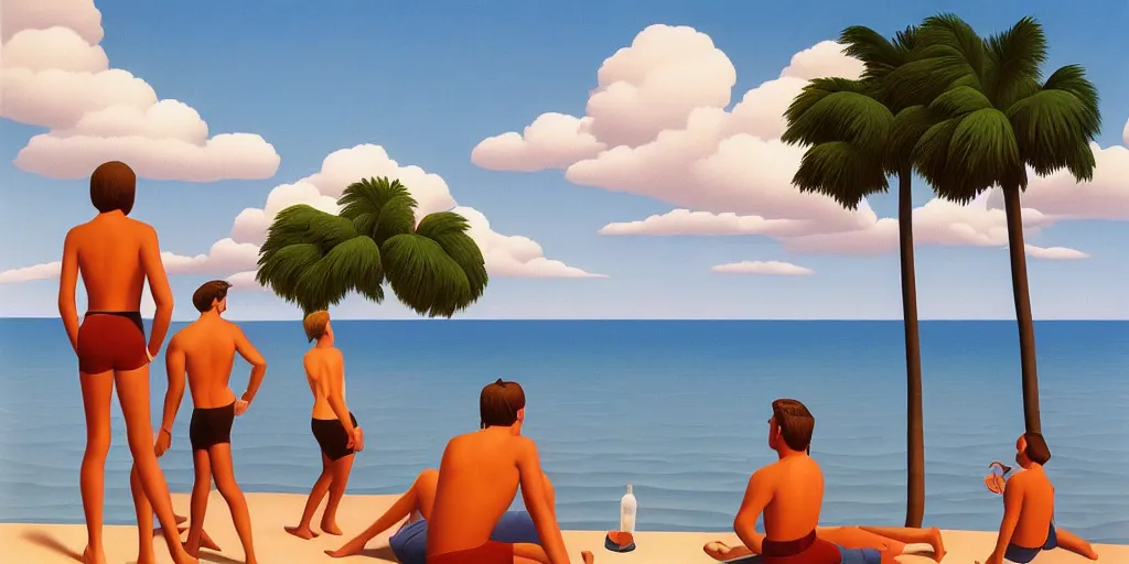 Image similar to beach boys, blue sky, summer evening, kenton nelson