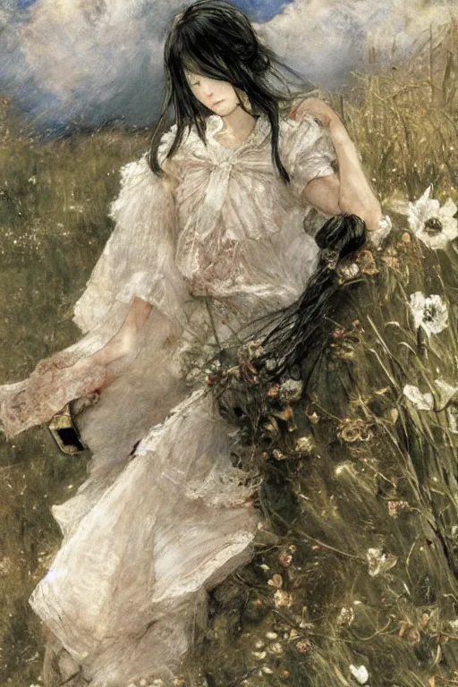 Image similar to dreaming girl by akihiko yoshida and john constable