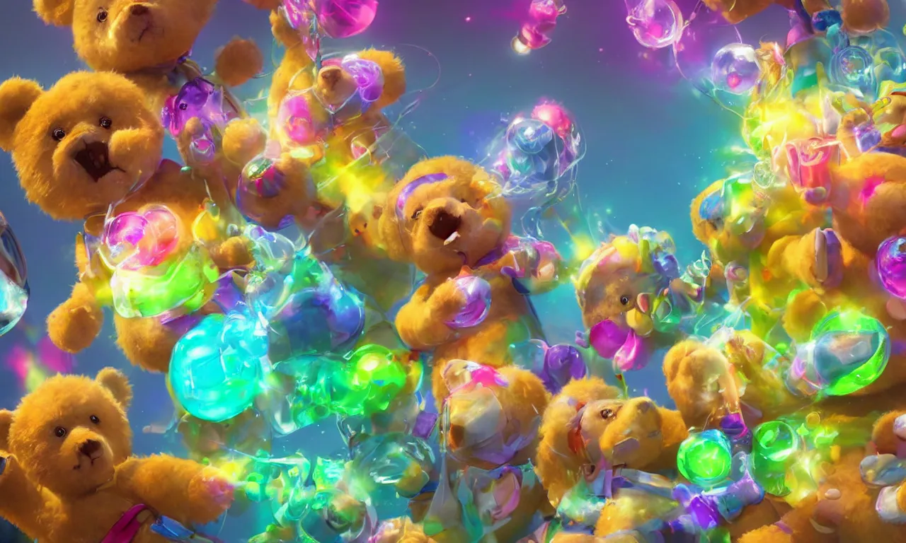 Prompt: Teddy bears mixing sparkling chemicals as mad scientists as a 1950s Saturday morning cartoon, vivid colors, high details, cinematic, 8k resolution, beautiful detailed, photorealistic, digital painting, artstation, concept art, smooth, sharp focus, illustration, fantasy background, artstation trending, octane render, unreal engine