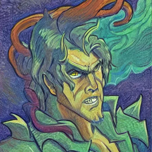 Image similar to A triton hero. Dungeons and Dragons, Wizards of the Coast, Post-Impressionism