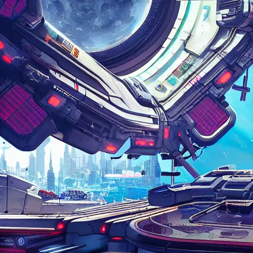 Image similar to space station from ending on cyberpunk 2 0 7 7, highly detailed, digital painting