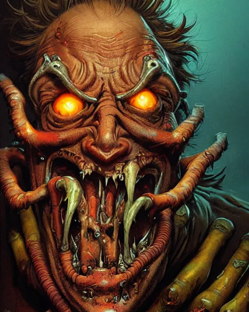 Image similar to junkrat from overwatch, character portrait, portrait, close up, concept art, intricate details, highly detailed, horror poster, horror, vintage horror art, realistic, terrifying, in the style of michael whelan, beksinski, and gustave dore