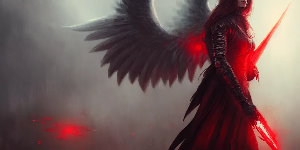 Prompt: dark angel with horn and red eyes, detailed intricate illustration, dark atmosphere, detailed illustration, hd, 4 k, digital art, overdetailed art, by greg rutkowski, by loish, complementing colors, trending on artstation, deviantart