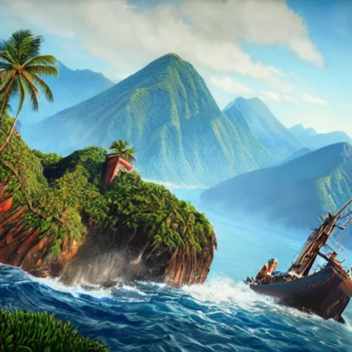 Prompt: uncharted 4 island, painting