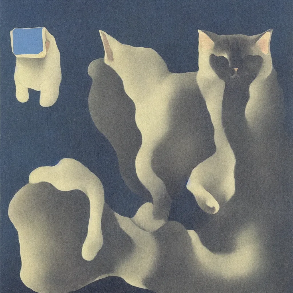 Prompt: A portrait of Cat by Rene Magritte,