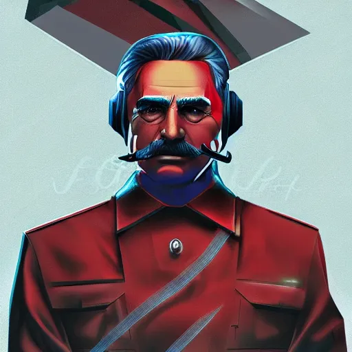 Image similar to cyberpunk joseph stalin as the leader of a futuristic communist society, cybernetics, sharp lines, digital, artstation, colored in