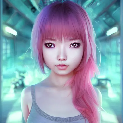 Prompt: detailed symmetry!!, ( cute asian woman who has pink middle short length hair with bangs ), by artgerm and charlie bowater and chris rallis, global illumination, radiant light, god rays, bokeh, digital illustration, cg society, unreal engine 5, ray tracing