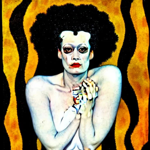 Image similar to bride of frankenstein influenced by gustav klimt.