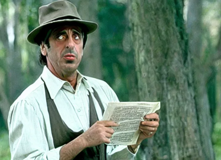 Image similar to film still of !!!!Al Pacino!!! as Everett in Oh Brother Where Art Thou 2000, 4k