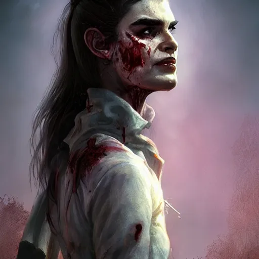 Prompt: young brooke shields as a zombie, 7 days to die zombie, fine art, award winning, intricate, elegant, sharp focus, cinematic lighting, highly detailed, digital painting, 8 k concept art, art by guweiz and z. w. gu, masterpiece, trending on artstation, 8 k