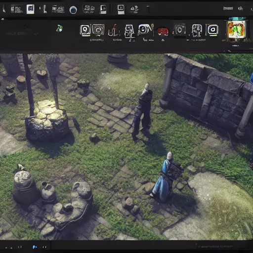 Prompt: An artificial intelligence designing a rpg game, 4k, dramatic lighting, high detail