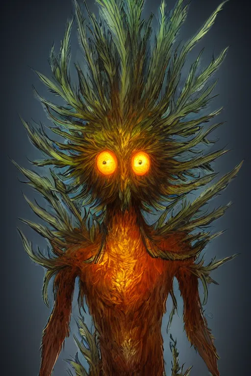 Prompt: a humanoid figure thistle monster, glowing amber eyes, highly detailed, digital art, sharp focus, trending on art station, plant, anime art style